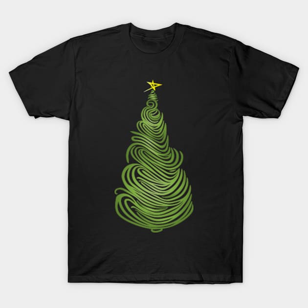 Swirly Christmas Tree T-Shirt by ArtFactoryAI